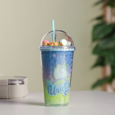 Gobelet Isotherme 400ML avec Paille et Couvercle Transparent