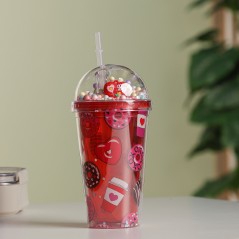 Gobelet Isotherme 400ML avec Paille et Couvercle Transparent