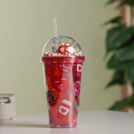 Gobelet Isotherme 400ML avec Paille et Couvercle Transparent