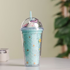 Gobelet Isotherme 400ML avec Paille et Couvercle Transparent