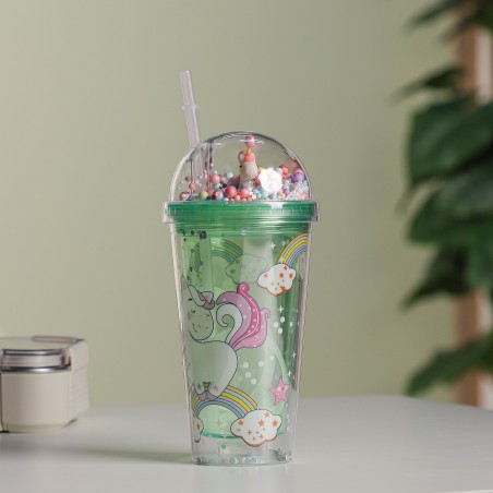 Gobelet Isotherme 400ML avec Paille et Couvercle Transparent