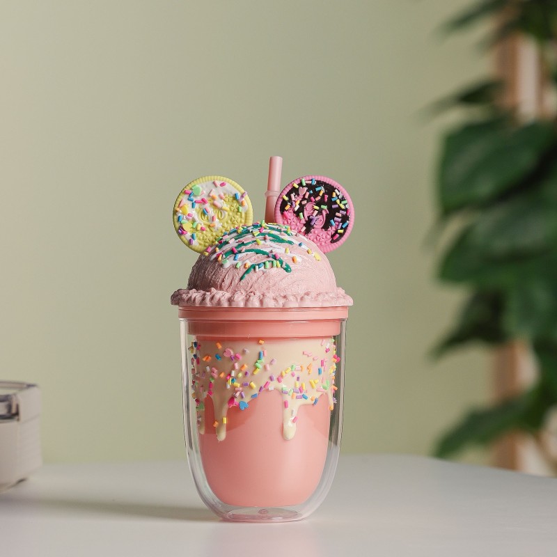 Gobelet Isotherme 300ML avec Paille et Couvercle Transparent