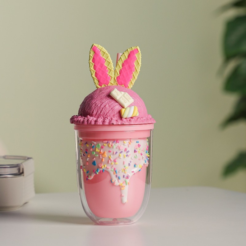 Gobelet Isotherme 300ML avec Paille et Couvercle Transparent