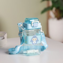 Gourde d'eau 650ml avec Paille et Sangle Bleu