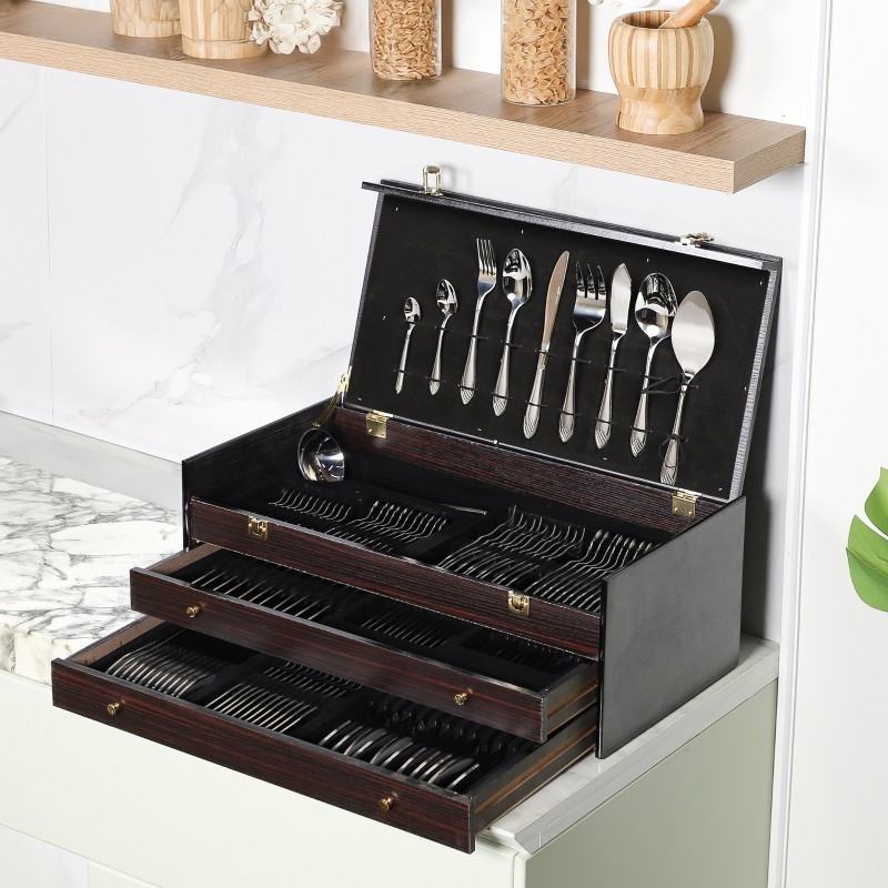 Coffret Ménagère 125 Pièces en Inox 18/10 Carré - ABM