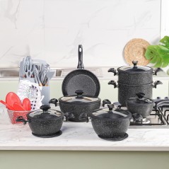 Batterie de Cuisine en Granite 37 Pièces Noir - Falez