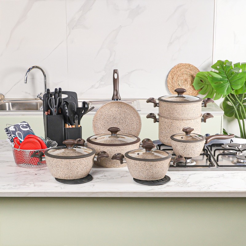 Batterie de Cuisine en Granite 37 Pièces Beige - Falez