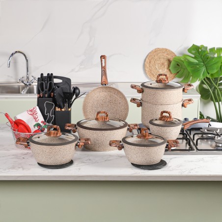 Batterie de Cuisine en Granite 37 Pièces Beige - Falez