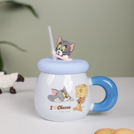 Mug Café en Céramique avec Paille Tom & Jerry