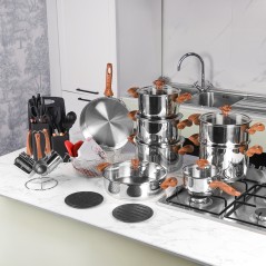 Batterie de Cuisine en Inox 18/10 - 43 Pièces Bois - Falez