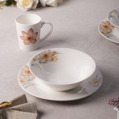 Service à Table 12 Pièces en Porcelaine - Floral Beige