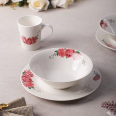 Service à Table 12 Pièces en Porcelaine - Floral Rose