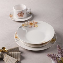 Service à Table 20 Pièces en Porcelaine - Floral Biege