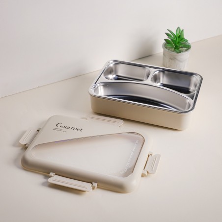 Lunch Box avec Compartiments Inox Beige