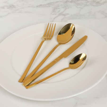 Coffret de Couverts en Acier Inoxydable Doré 24 Pièces