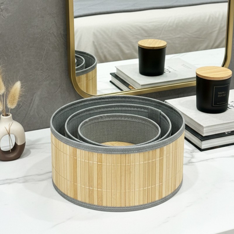 Série de 3 Paniers de Rangement Ovales en Bambou