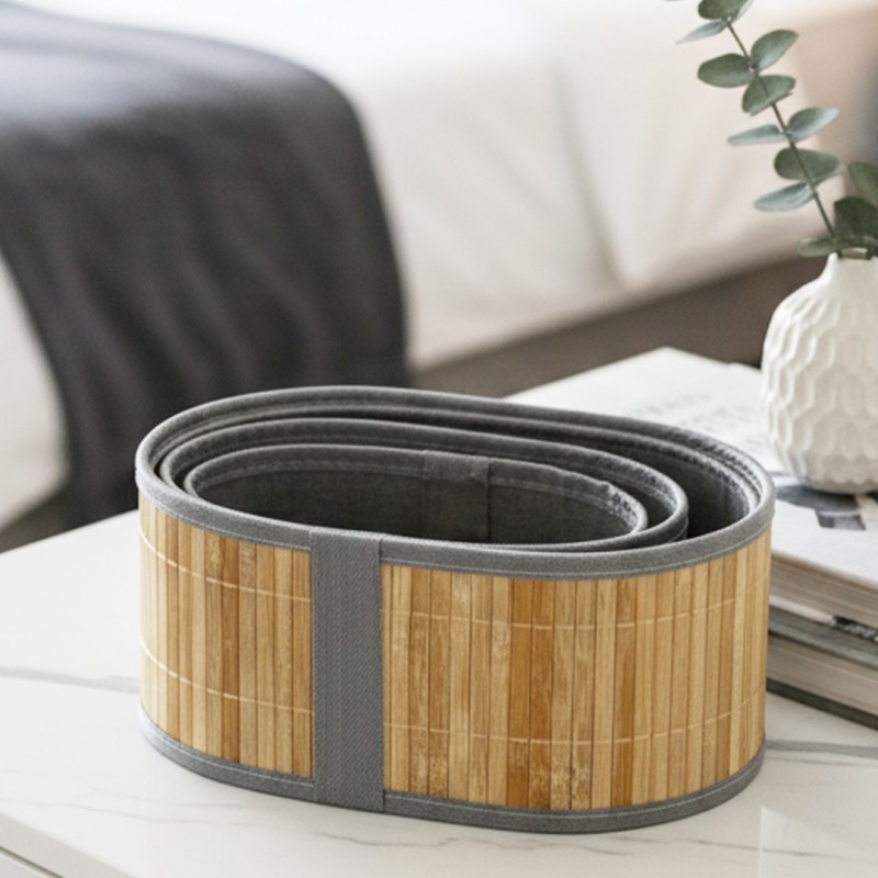 Série de 3 Paniers de Rangement Ovales en Bambou