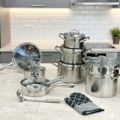 Batterie de Cuisine Inox 18/10 Martelé 18 Pièces - Mixstar