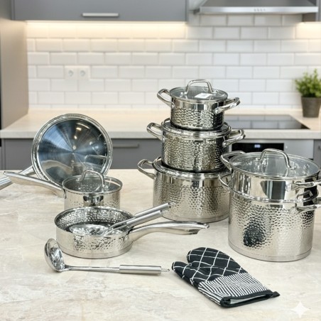 Batterie de Cuisine Inox 18/10 Martelé 18 Pièces - Mixstar