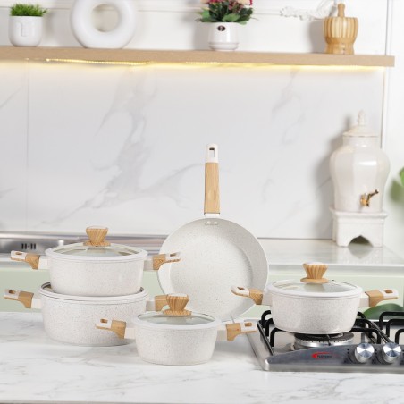 Batterie de Cuisine 9 Pièces en Granite Blanc - Sizar