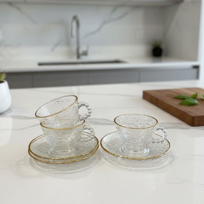 Service à Café Noir en Verre 12 Pièces Service à Café Noir en Verre 12 Pièces