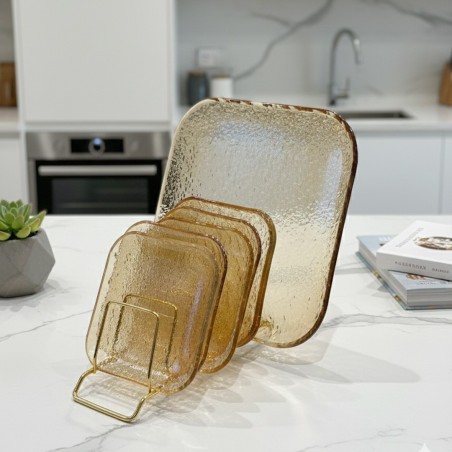 Service à Gâteaux Carrés en Verre Martelé 7 Pièces