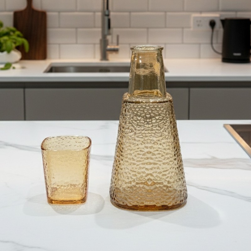Carafe avec Verre Martelée Miel
