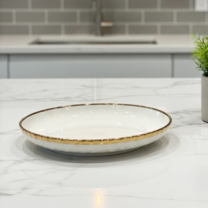 Assiette Creuse 25 cm Blanche Bord Doré