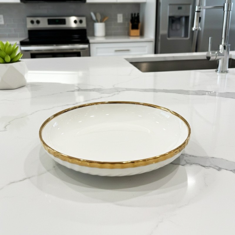 Assiette Creuse 20 cm Blanche Bord Doré