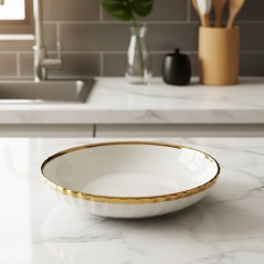 Assiette Creuse 18 cm Blanche Bord Doré