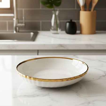 Assiette Creuse 18 cm Blanche Bord Doré