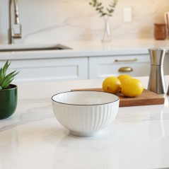 Bol en Céramique 11 cm Blanc Bord Noir