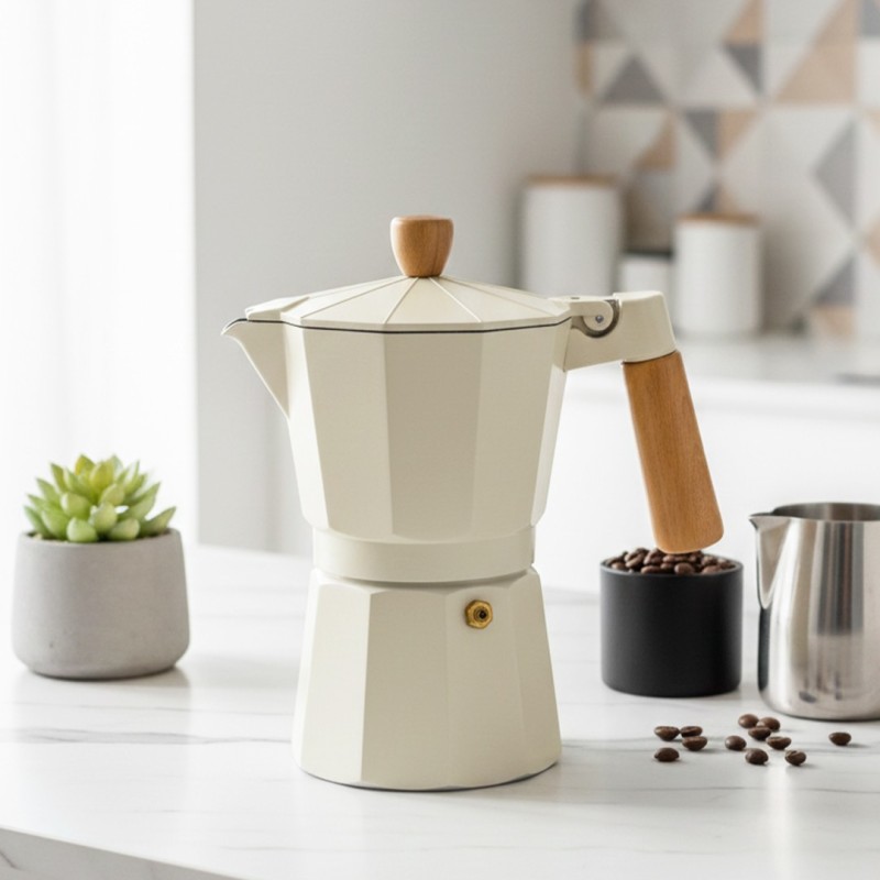 Cafetière Italienne en Aluminium 6 Tasses Blanc