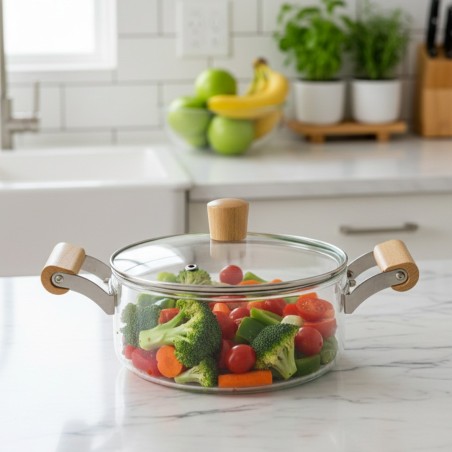 Faitout en Verre avec 8x21cm Poignées en Bois