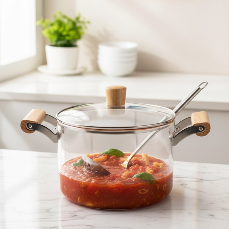 Faitout en Verre avec 13x21cm Poignées en Bois