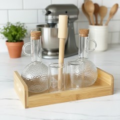 Set Huilier & Vinaigrier en Verre Martelé 5 Pièces