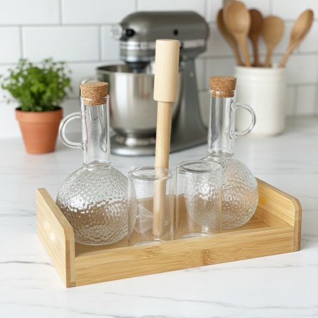 Set Huilier & Vinaigrier en Verre Martelé 5 Pièces