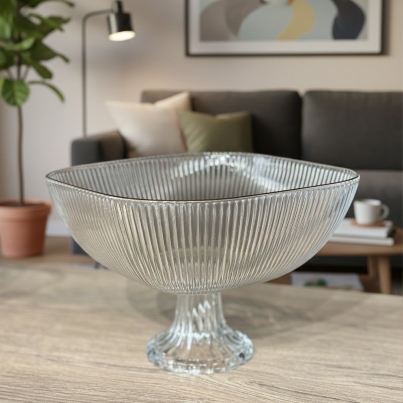Coupe à Fruits sur Pied en Verre Strié Coupe à Fruits sur Pied en Verre Strié