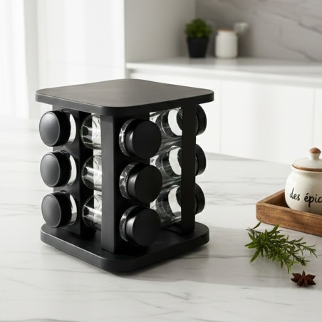 Porte-Épices Rotatif avec 12 Pots en Verre
