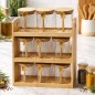 Étagère à Épices 9 Pots en Bois et Verre avec Cuillères