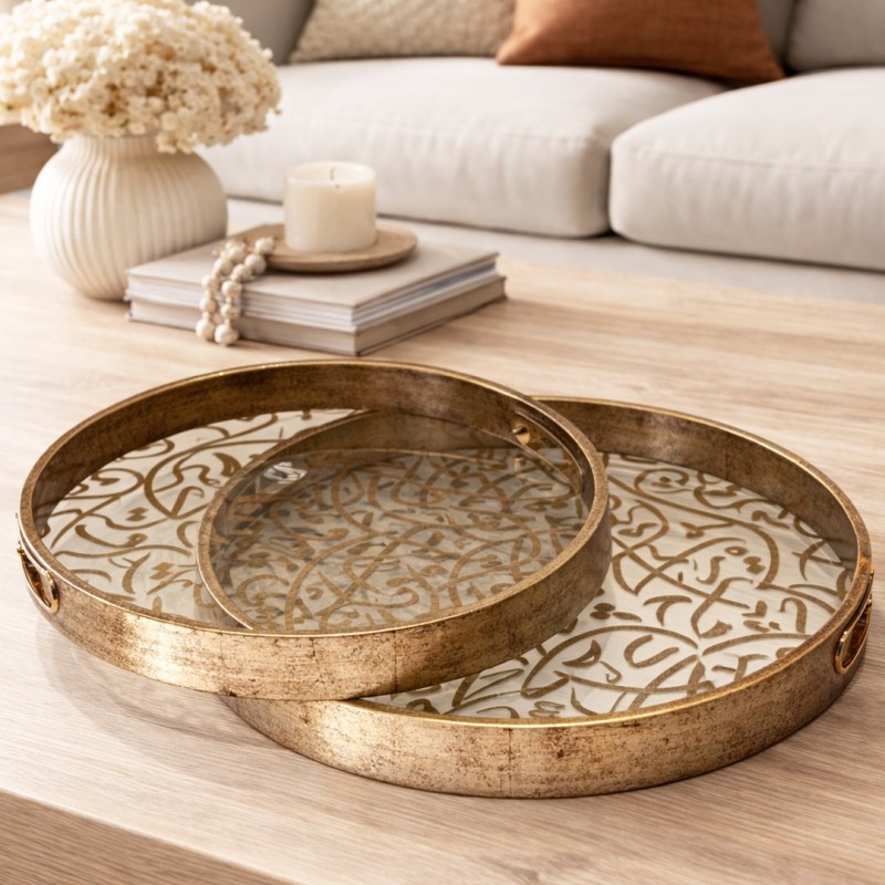 Set de Plateaux Ronde en Bois Set de Plateaux Ronde en Bois