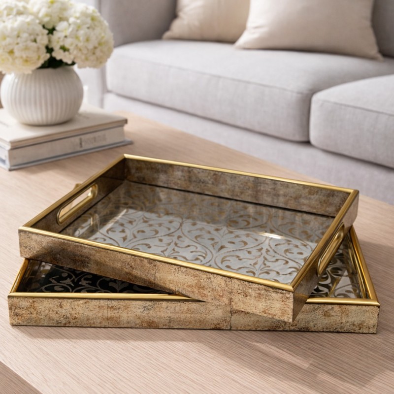 Set de 2 Plateaux Rectangulaire en Bois