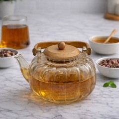 Théière en Verre 1000ML avec Couvercle Doré