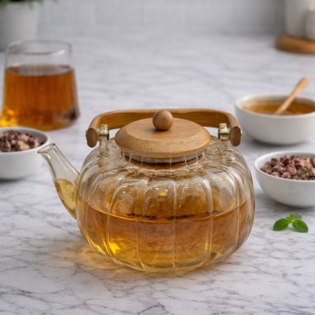 Théière en Verre 1000ML avec Couvercle Doré