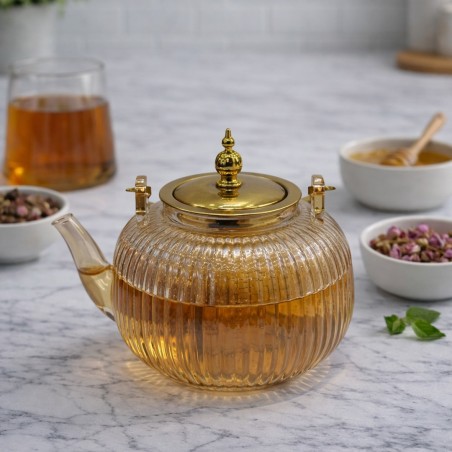 Théière en Verre 1000ML avec Couvercle Doré