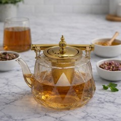 Théière En Verre Avec Motif Montagne - 330 Ml, Bec Verseur Précis, Manche En Noyer, Pour Thé, Café, Déco