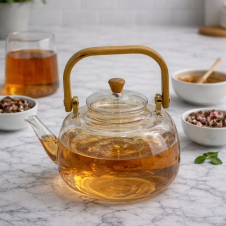 Théière en Verre 1000ML avec Couvercle Doré