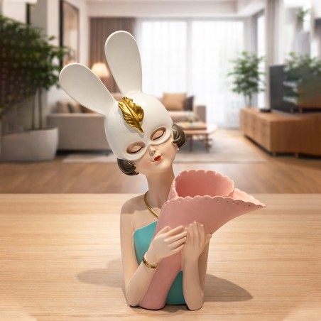 Statue Décorative Femme avec Vase en Résine