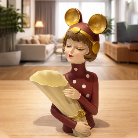 Statue Décorative Femme avec Vase en Résine