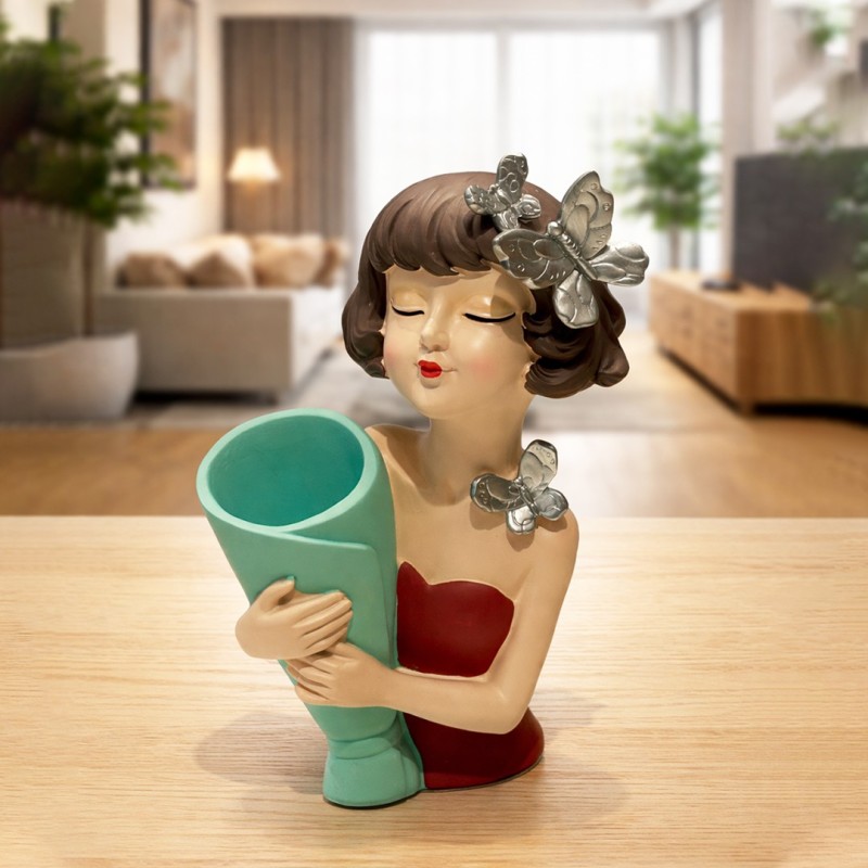 Statue Décorative Femme avec Vase en Résine Statue Décorative Femme avec Vase en Résine